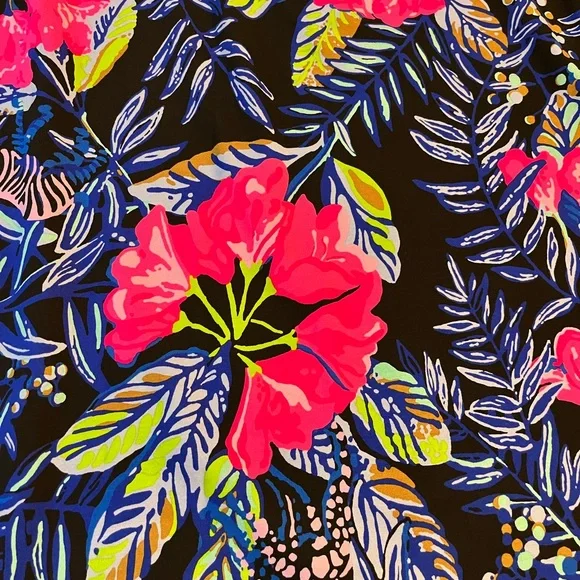 Lilly Pulitzer floral midi Skirt with Pink and Blue with black background. SZ L - Picture 8 of 8